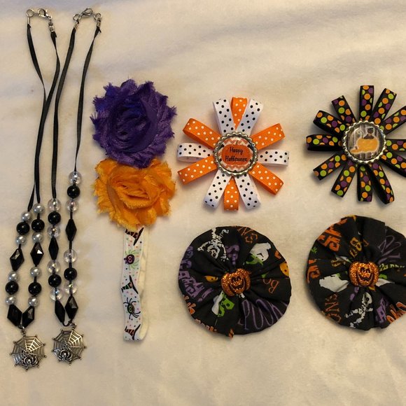 Halloween Accessory Bundle for Little Girls Necklaces Spider Pumpkin Headband - Picture 1 of 5